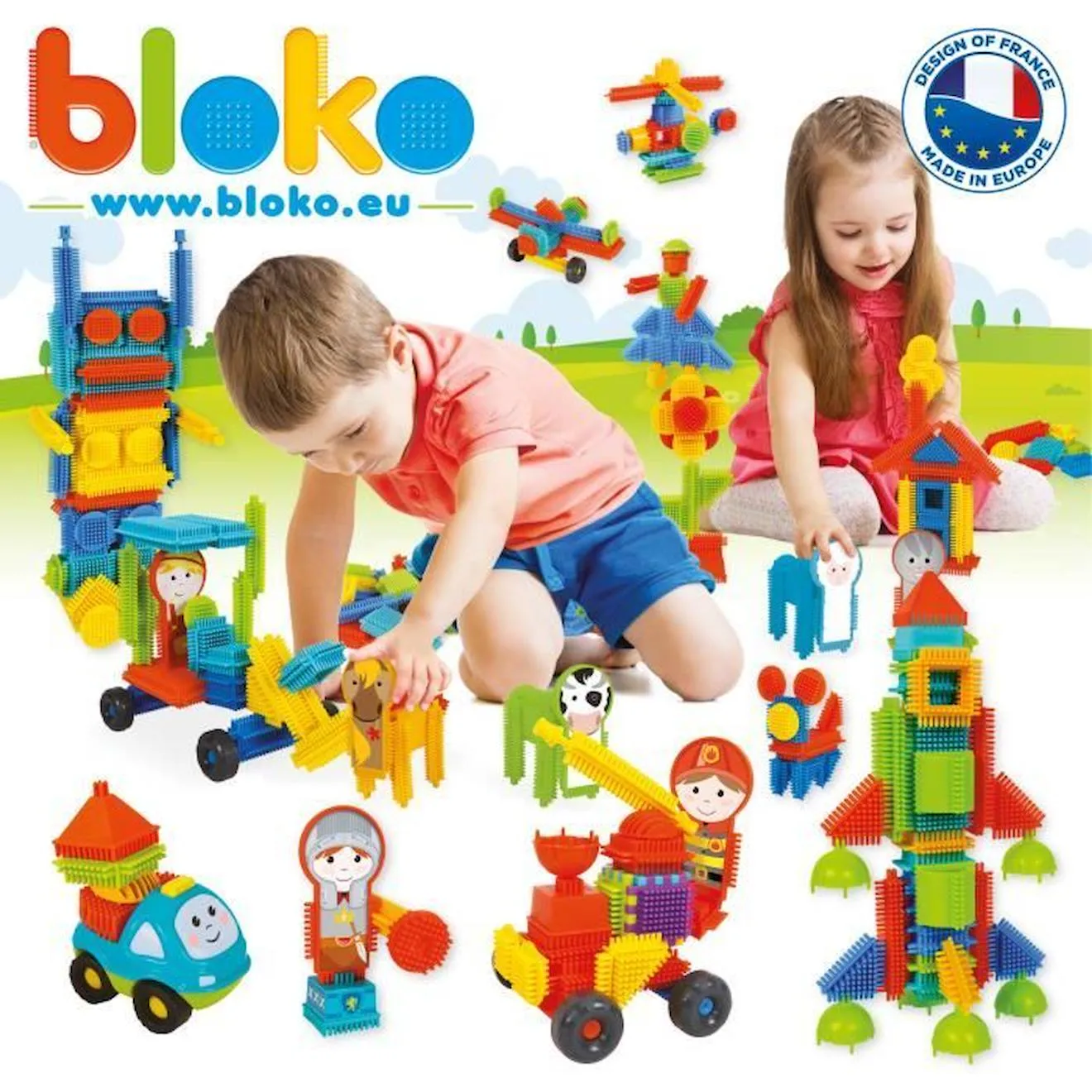 Jeu d'assemblage - BLOKO - Coffret de 50 BLOKO et 2 figurines Ferme - Dès 12 mois bleu - 