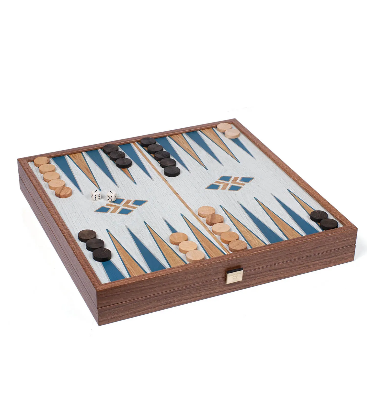 Jeu Echecs et Backgammon combiné turquoise en bois de noyer Manopoulos - Jane de Boy