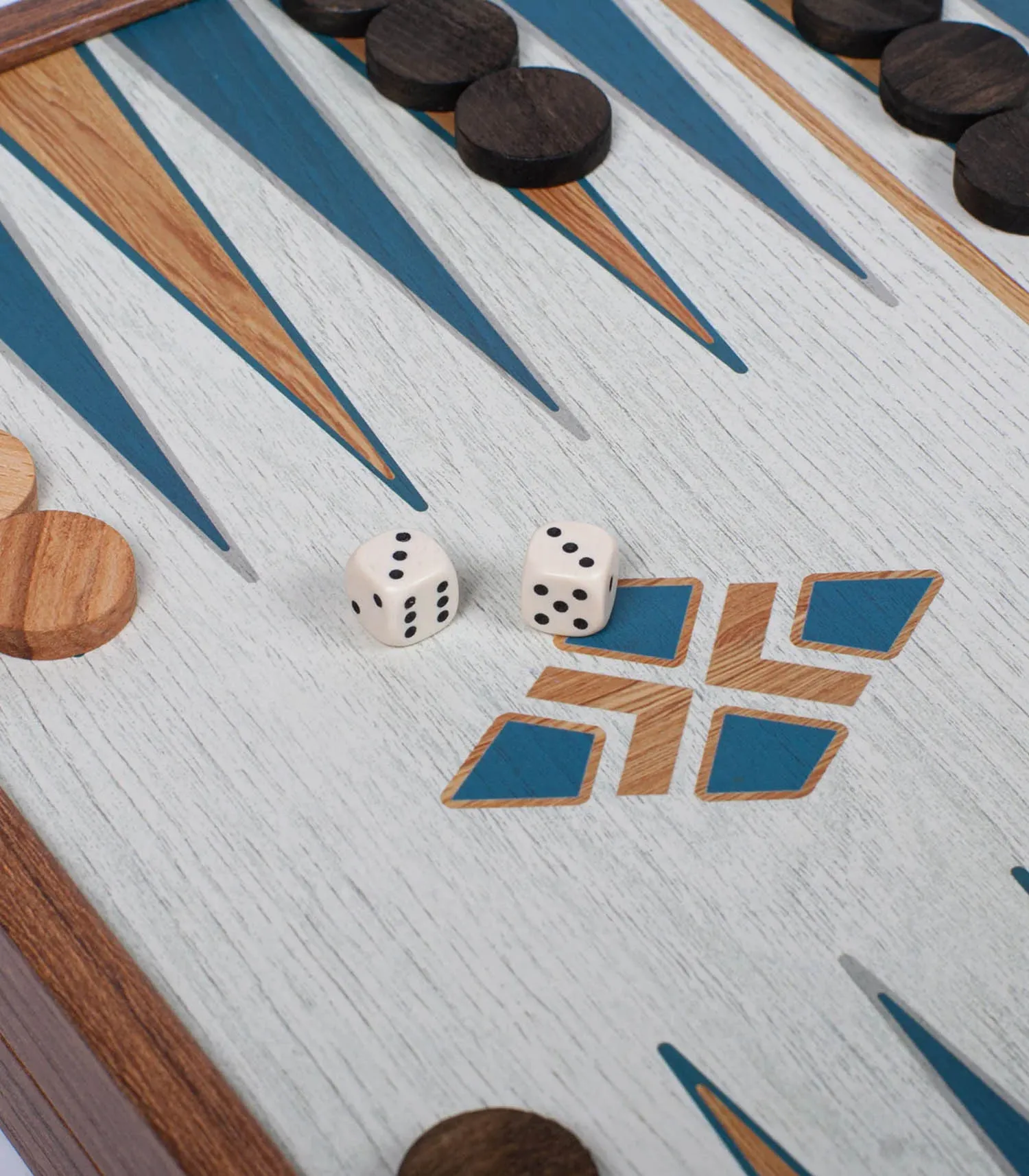 Jeu Echecs et Backgammon combiné turquoise en bois de noyer Manopoulos - Jane de Boy