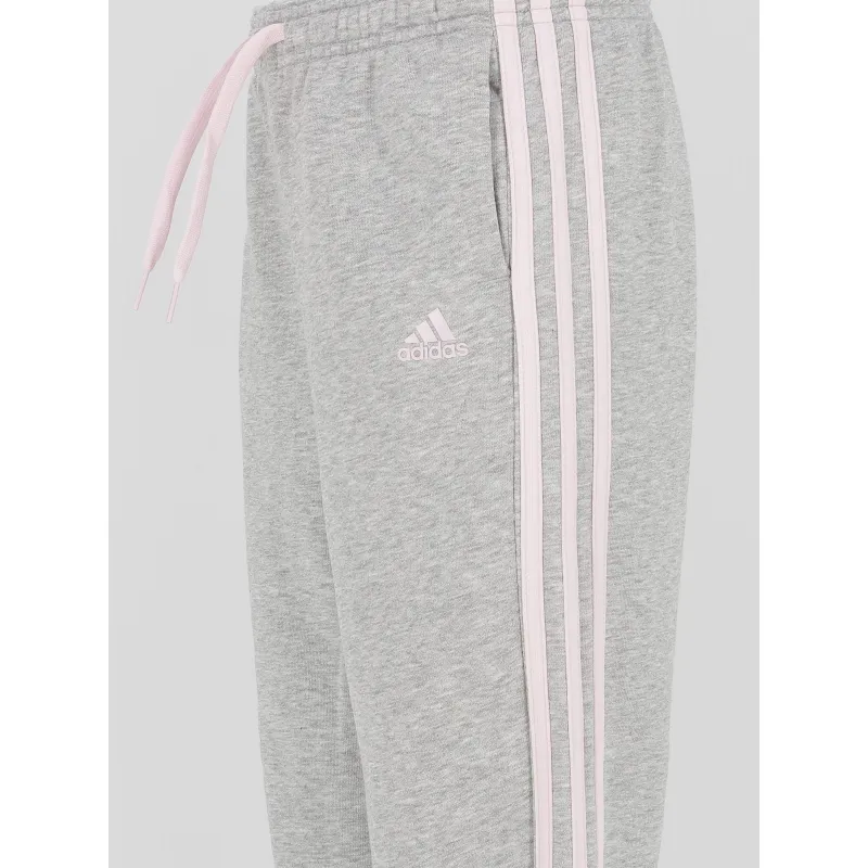 Jogging de sport coton 3 bandes gris /rose fille - Adidas | wimod