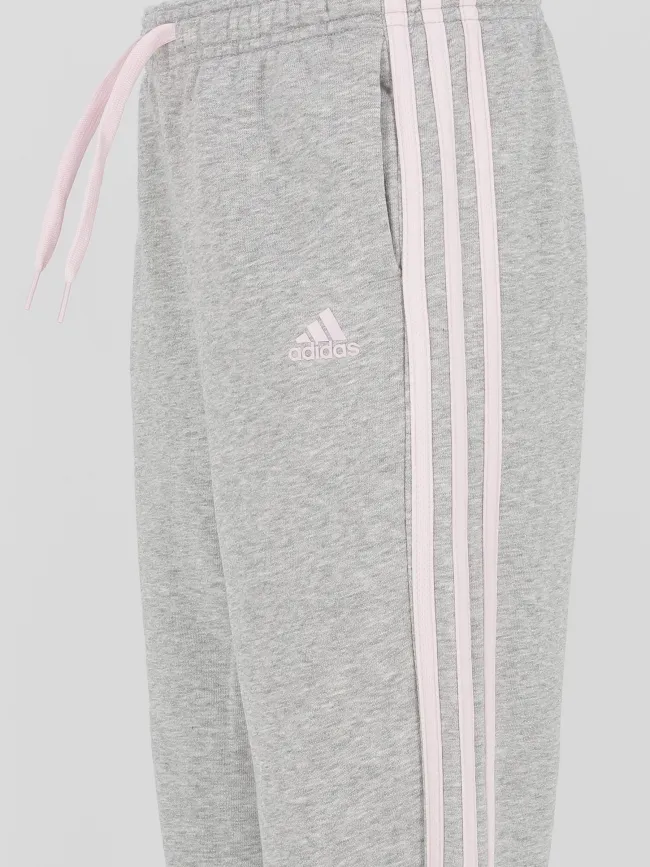 Jogging de sport coton 3 bandes gris /rose fille - Adidas | wimod