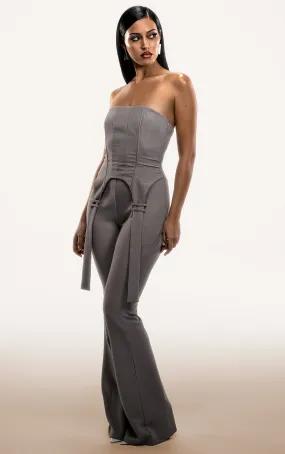 Label PLT Plus Combinaison gris clair à corset et détail bretelles