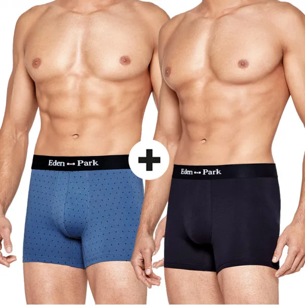 Lot de 2 boxers en coton unis et à pois bleu de la marque Eden Park