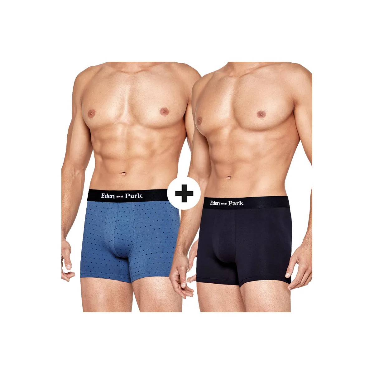 Lot de 2 boxers en coton unis et à pois bleu de la marque Eden Park