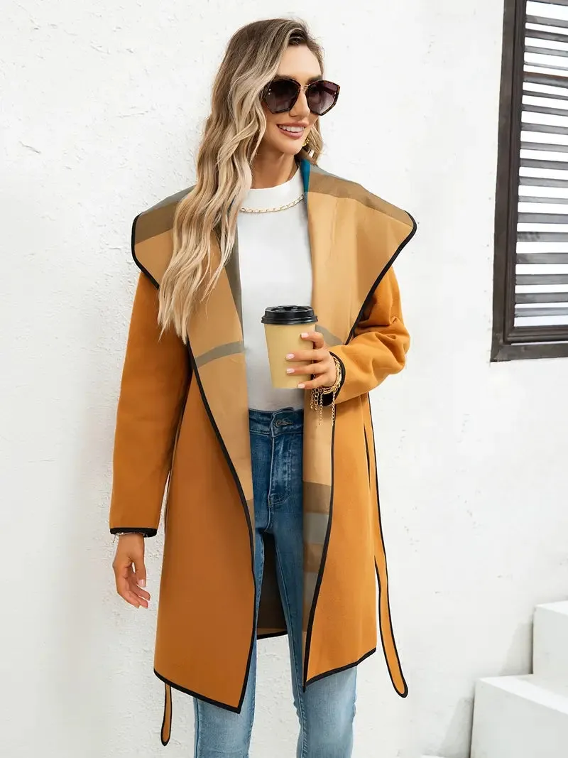 Manteau avec col en cascade et ceinture