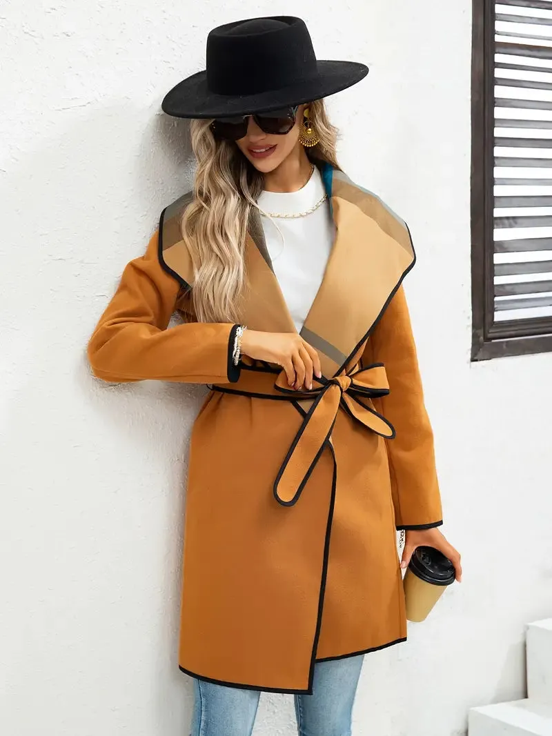 Manteau avec col en cascade et ceinture