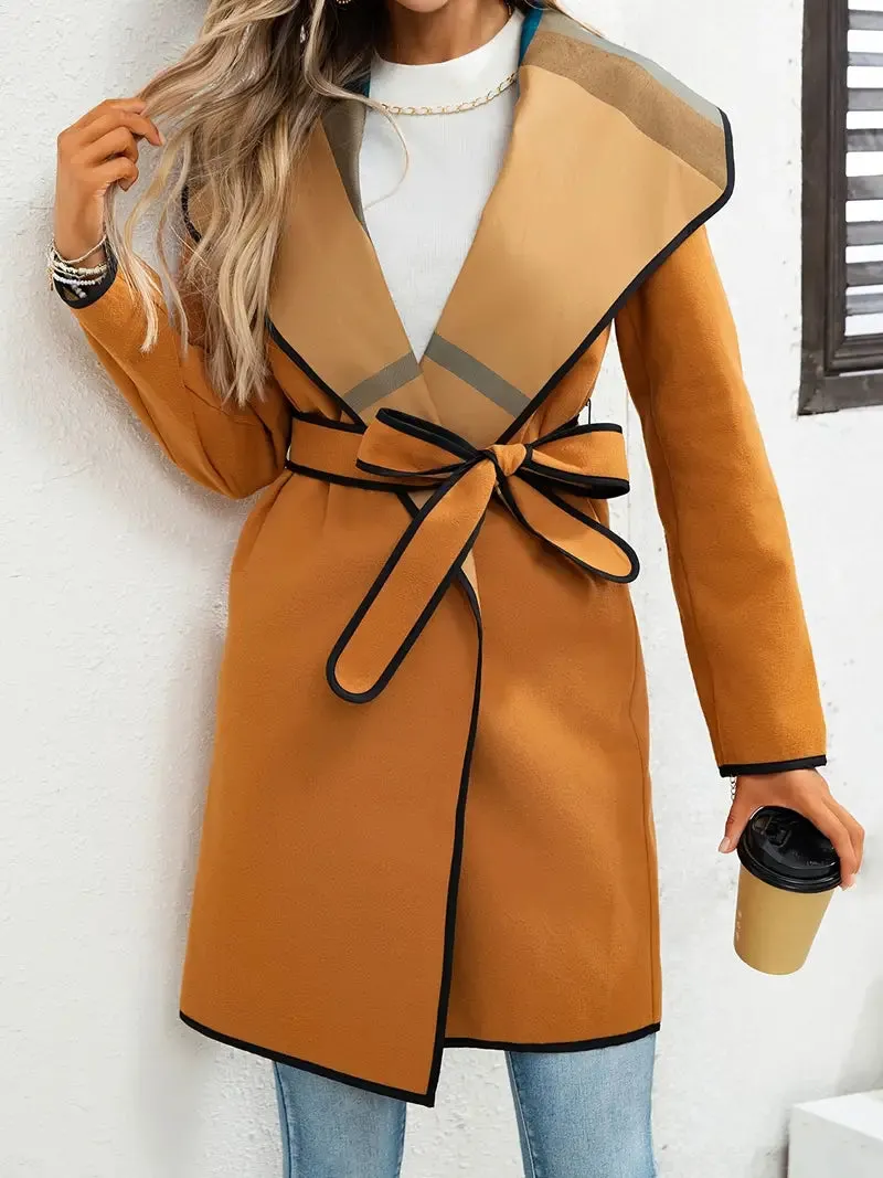 Manteau avec col en cascade et ceinture