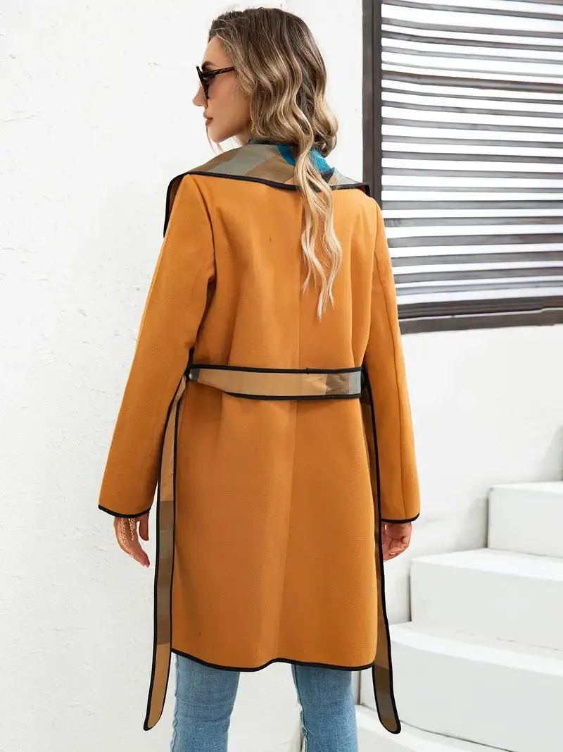 Manteau avec col en cascade et ceinture