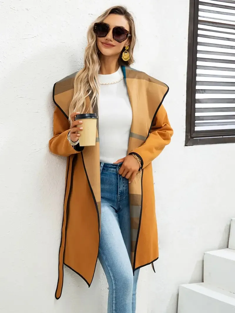 Manteau avec col en cascade et ceinture