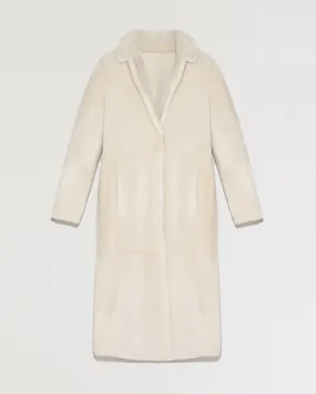 Manteau long ceinturé en peau lainée réversible