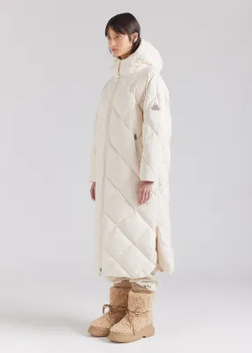 Manteau long pour femme en duvet naturel Pyrenex Adele Coat blanc cassé