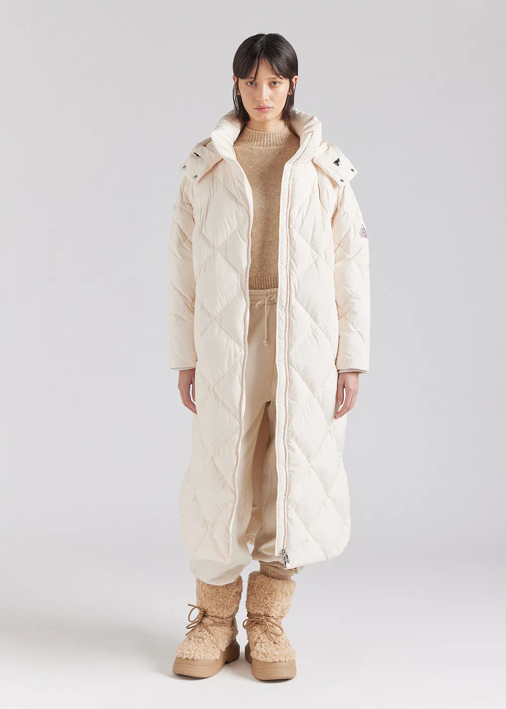 Manteau long pour femme en duvet naturel Pyrenex Adele Coat blanc cassé