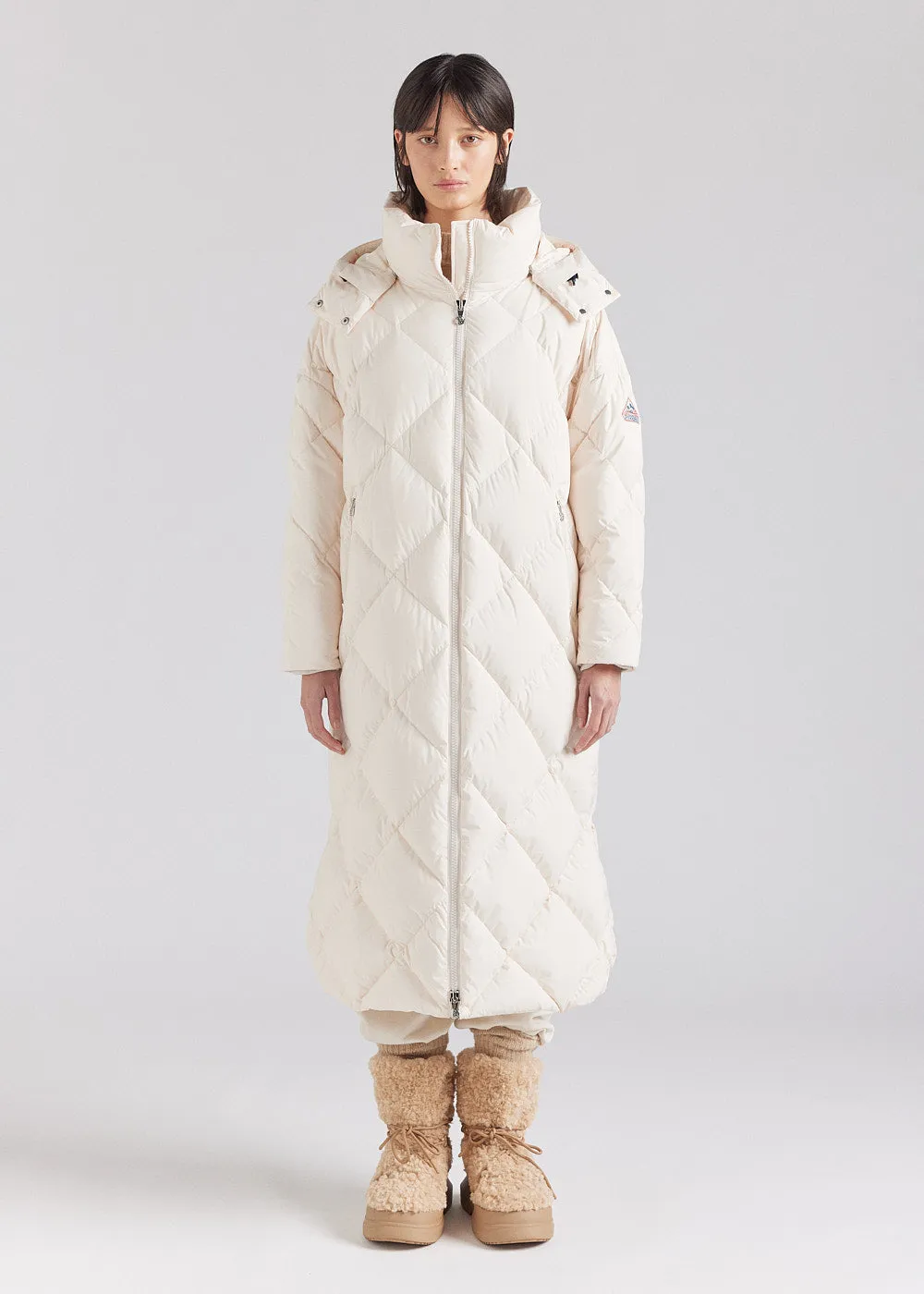 Manteau long pour femme en duvet naturel Pyrenex Adele Coat blanc cassé