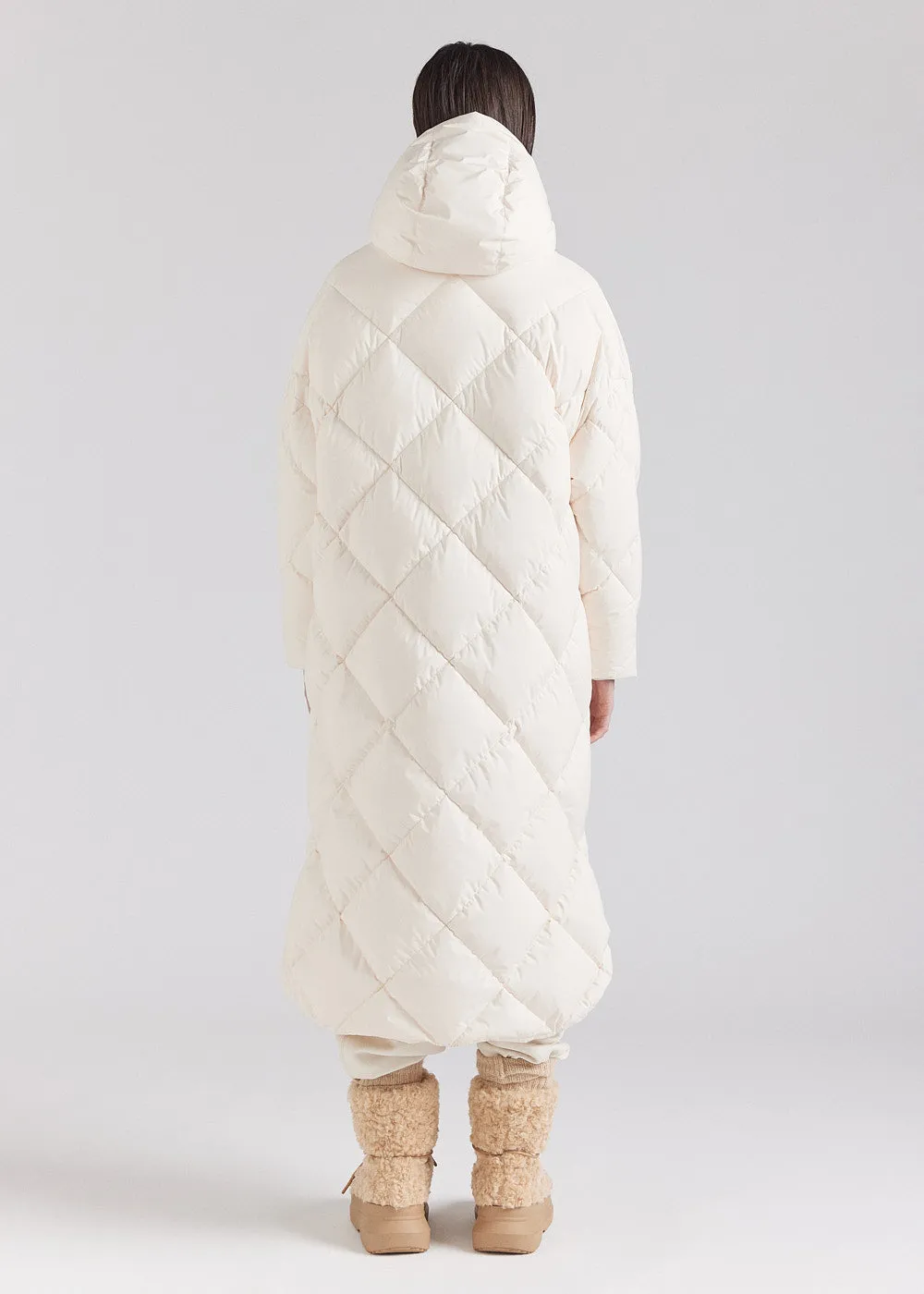 Manteau long pour femme en duvet naturel Pyrenex Adele Coat blanc cassé