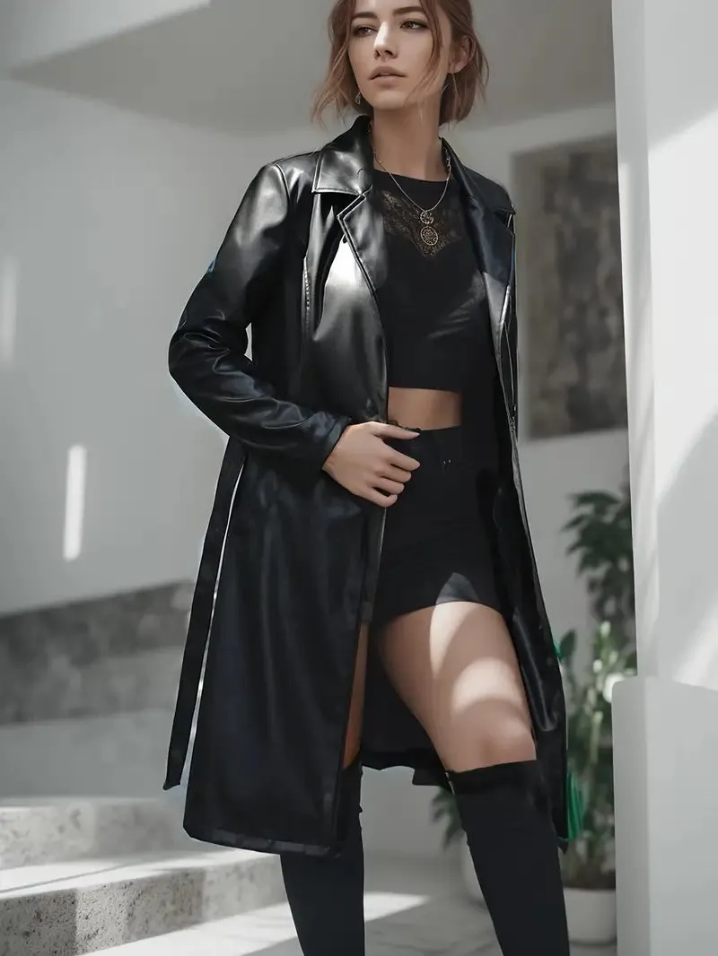 Manteau à revers en cuir pour une allure élégante