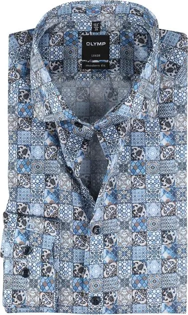 OLYMP Chemise Luxor Coupe Moderne Imprimé Bleu 128114-11 co