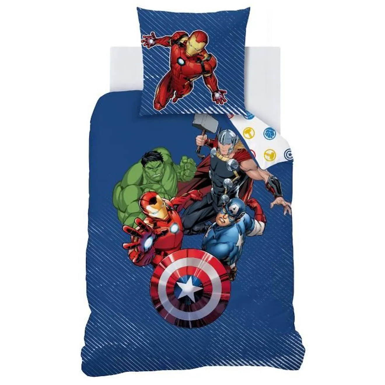 Parure de lit imprimée 100% coton, AVENGERS HOME TEAM 140x200+63x63cm bleu - Avengers