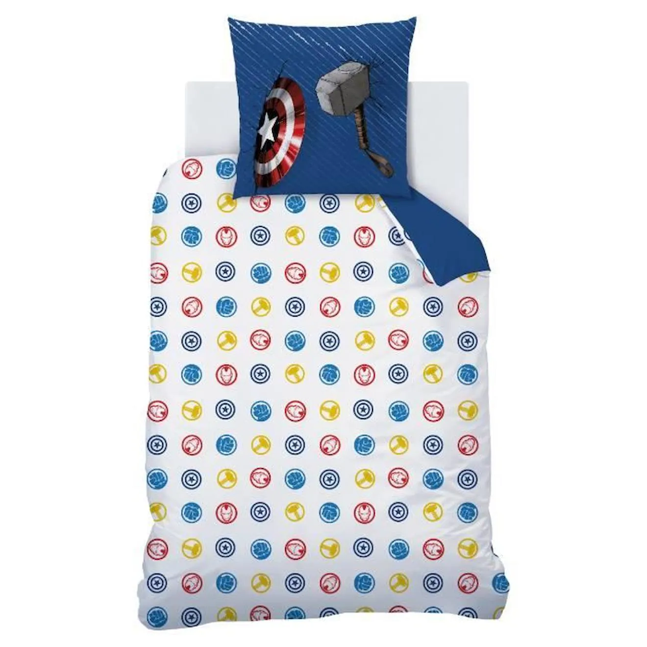 Parure de lit imprimée 100% coton, AVENGERS HOME TEAM 140x200+63x63cm bleu - Avengers