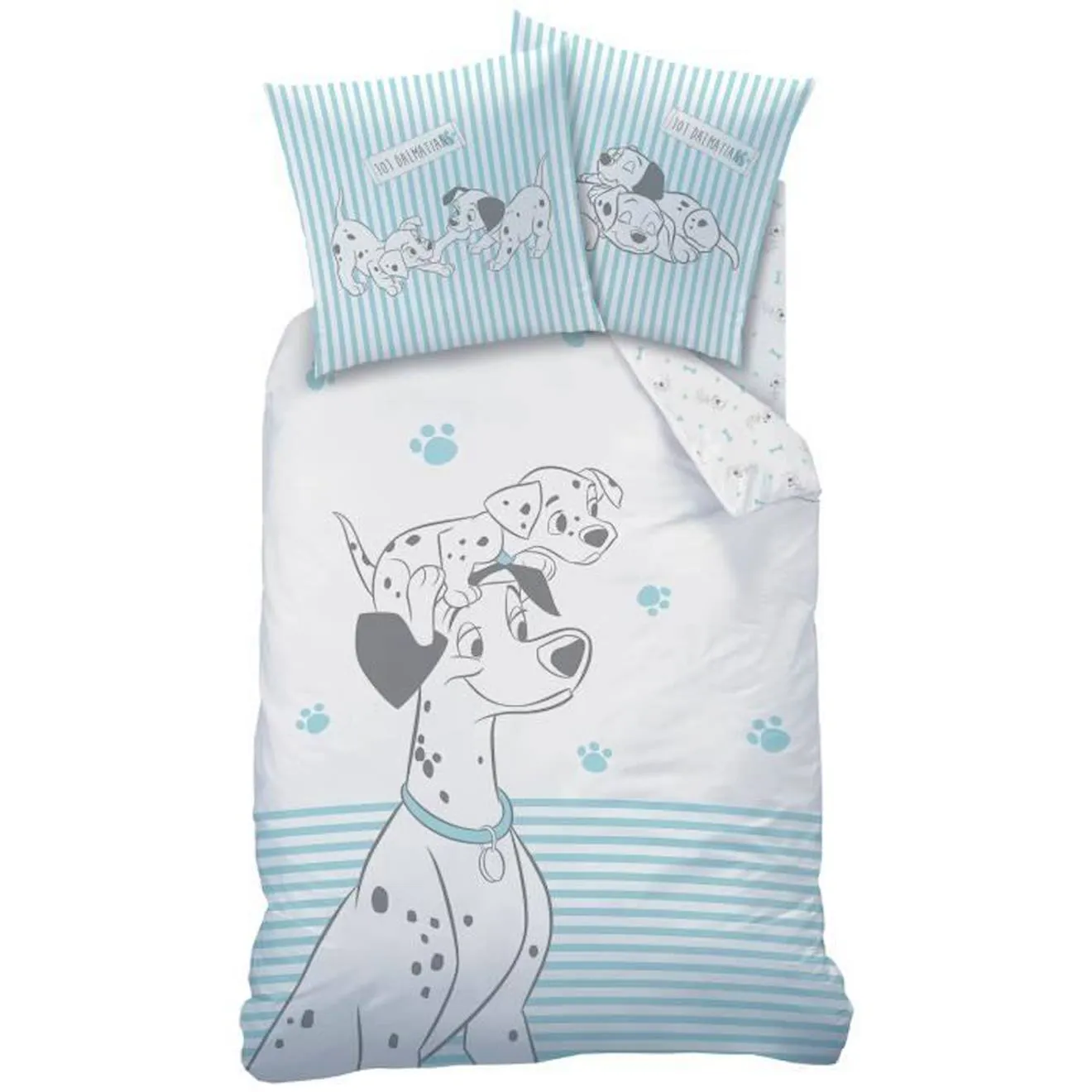 Parure de lit imprimée 100% coton, DISNEY LES 101 DALMATIENS TOGETHER. Taille : 140x200 cm bleu - Disney