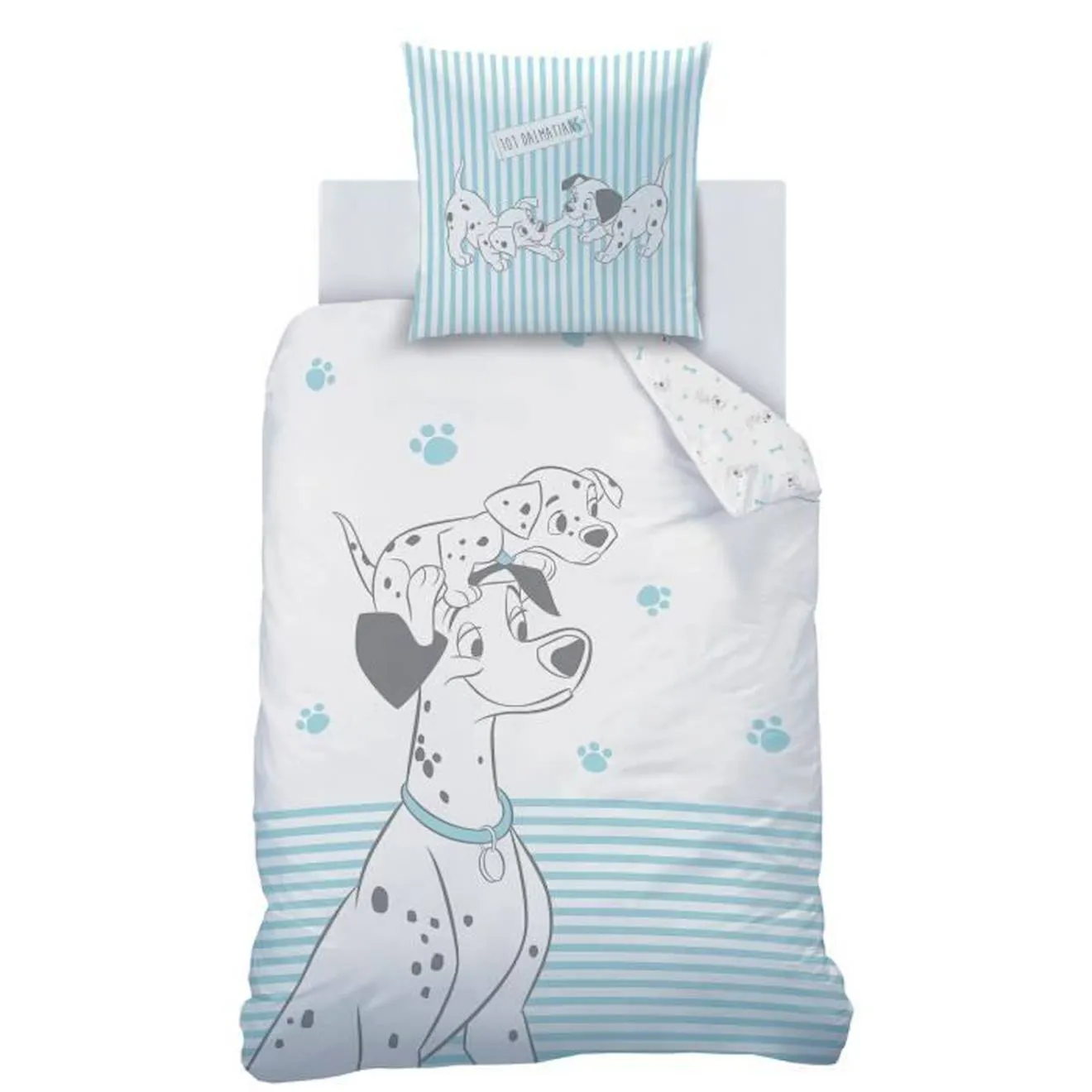 Parure de lit imprimée 100% coton, DISNEY LES 101 DALMATIENS TOGETHER. Taille : 140x200 cm bleu - Disney