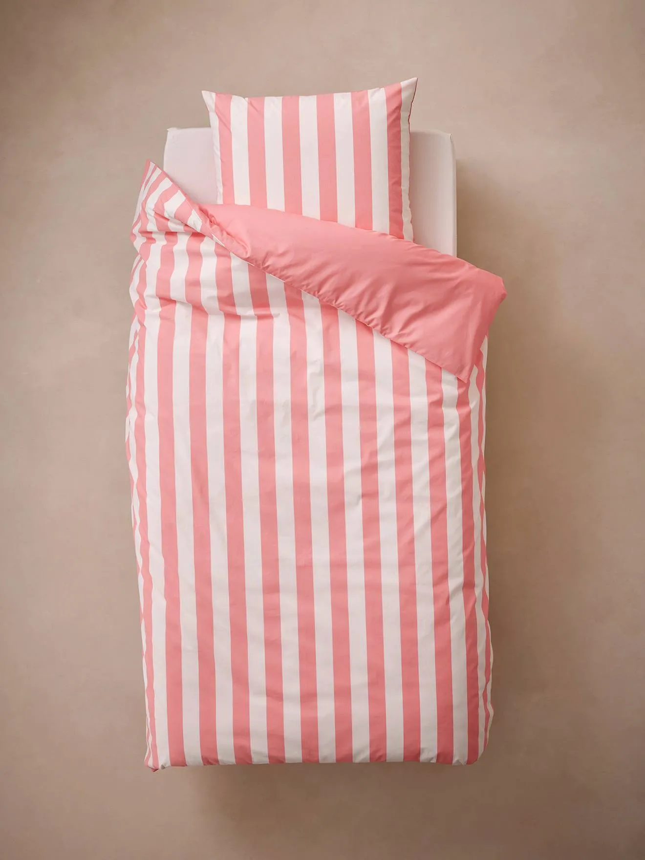 Parure housse de couette + taie d'oreiller essentiels enfant avec coton recyclé TRANSAT rayé rose - Vertbaudet