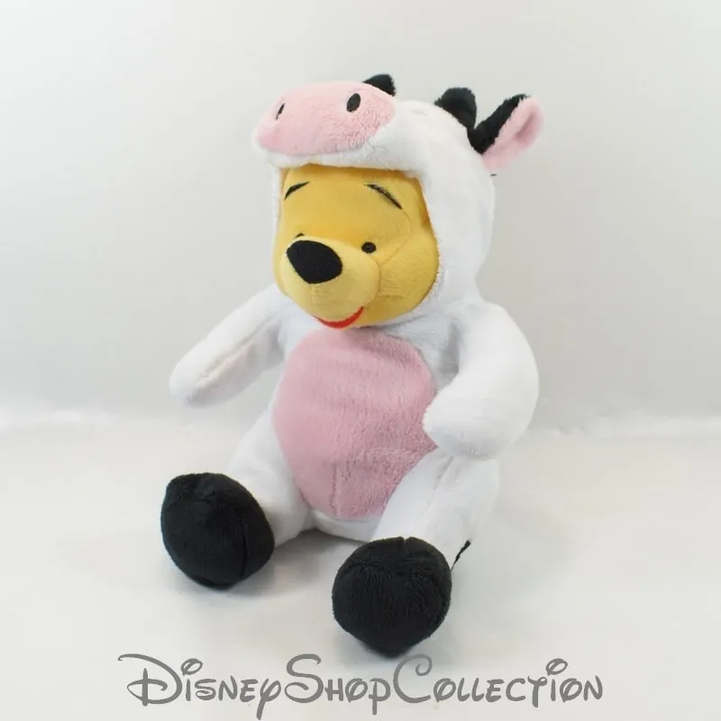 Peluche Winnie l\\\'ourson DISNEY PTS SRL déguisé en vache noir blanc...