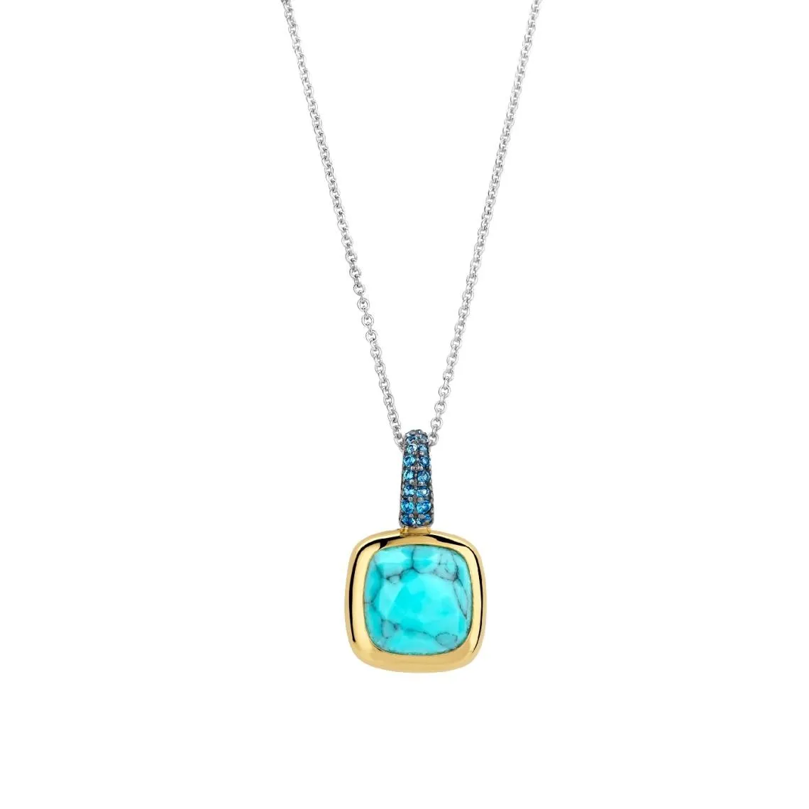 Pendentif Ti Sento - 6829TQ  Argent Doré Et Pierre Synthétique Turquoise Carrée Bélière Pav&e