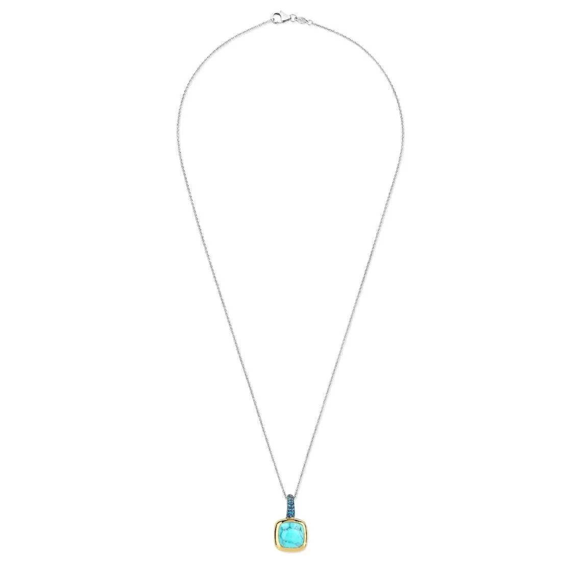 Pendentif Ti Sento - 6829TQ  Argent Doré Et Pierre Synthétique Turquoise Carrée Bélière Pav&e