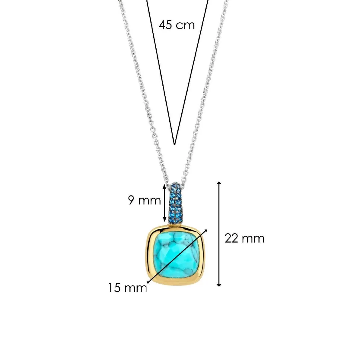 Pendentif Ti Sento - 6829TQ  Argent Doré Et Pierre Synthétique Turquoise Carrée Bélière Pav&e