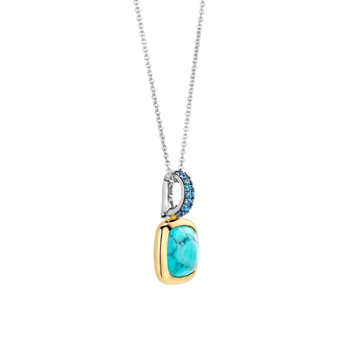 Pendentif Ti Sento - 6829TQ  Argent Doré Et Pierre Synthétique Turquoise Carrée Bélière Pav&e