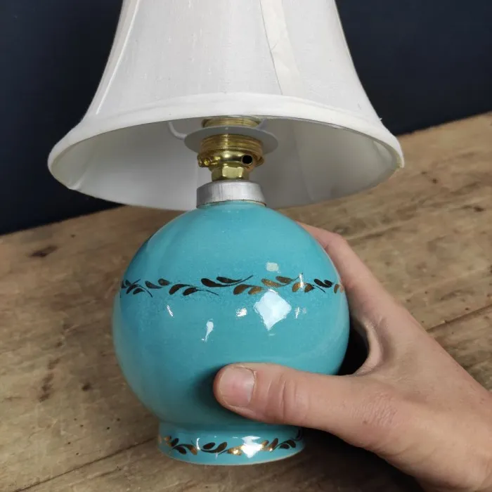 Petite lampe en céramique turquoise & dorée - Le palais des bricoles