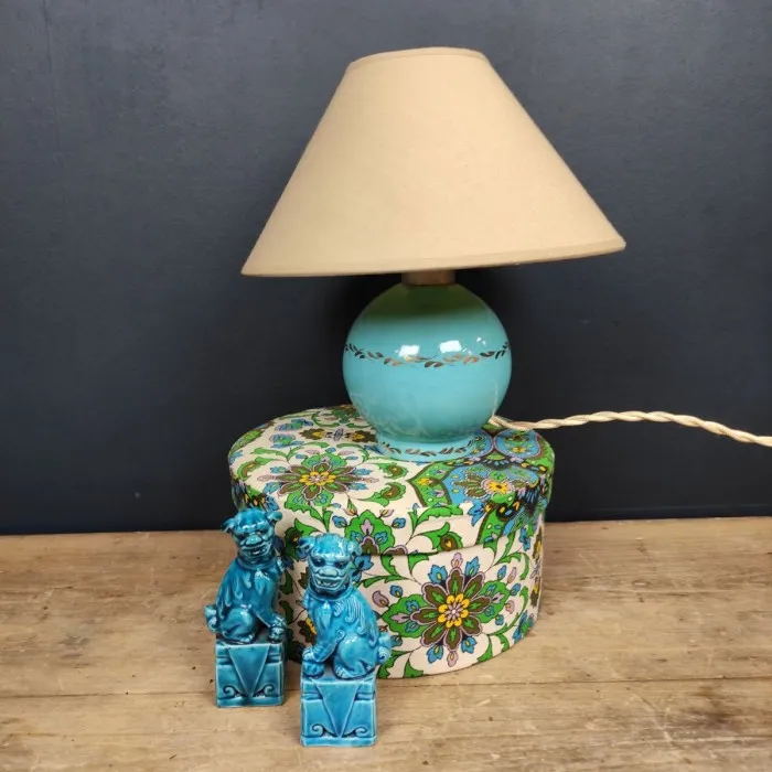 Petite lampe en céramique turquoise & dorée - Le palais des bricoles