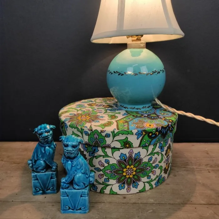 Petite lampe en céramique turquoise & dorée - Le palais des bricoles