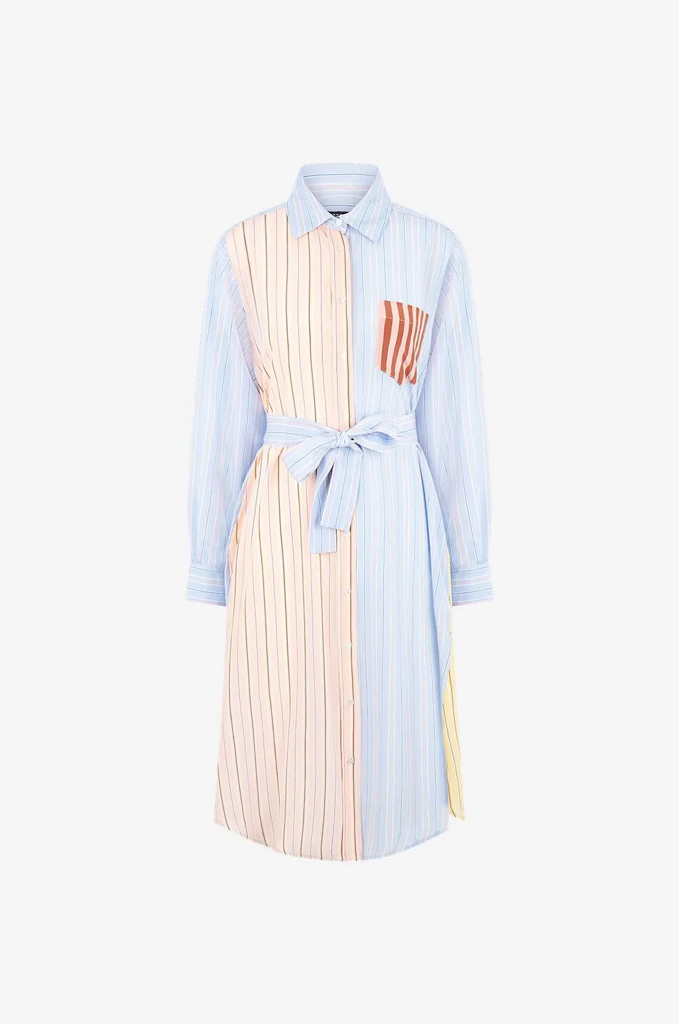 Robe chemise midi rayée en soie Ussuri