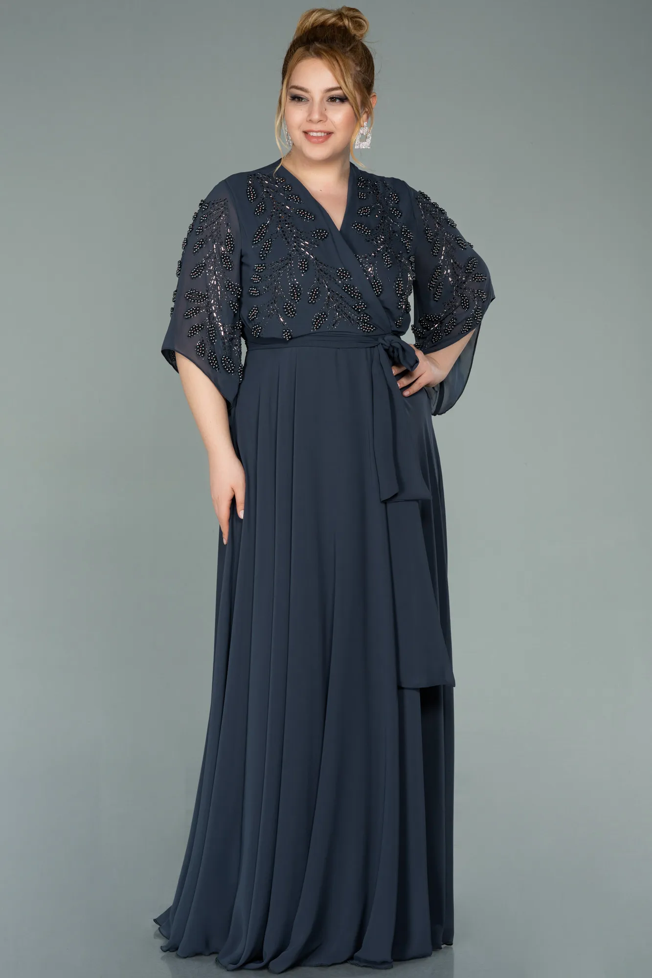 Robe de Soirée Grande Taille Longue Mousseline Turquoise ABU2071