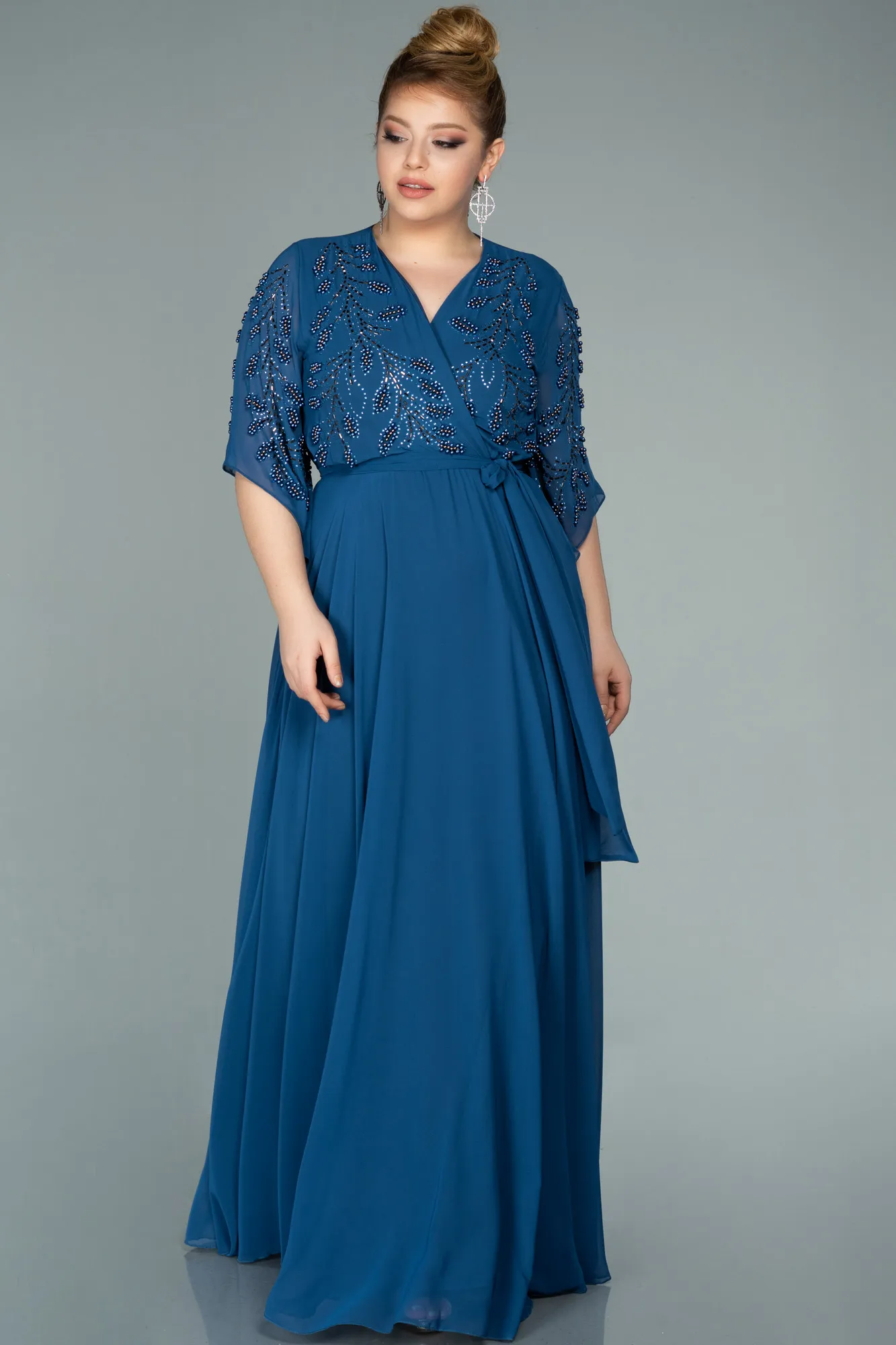 Robe de Soirée Grande Taille Longue Mousseline Turquoise ABU2071