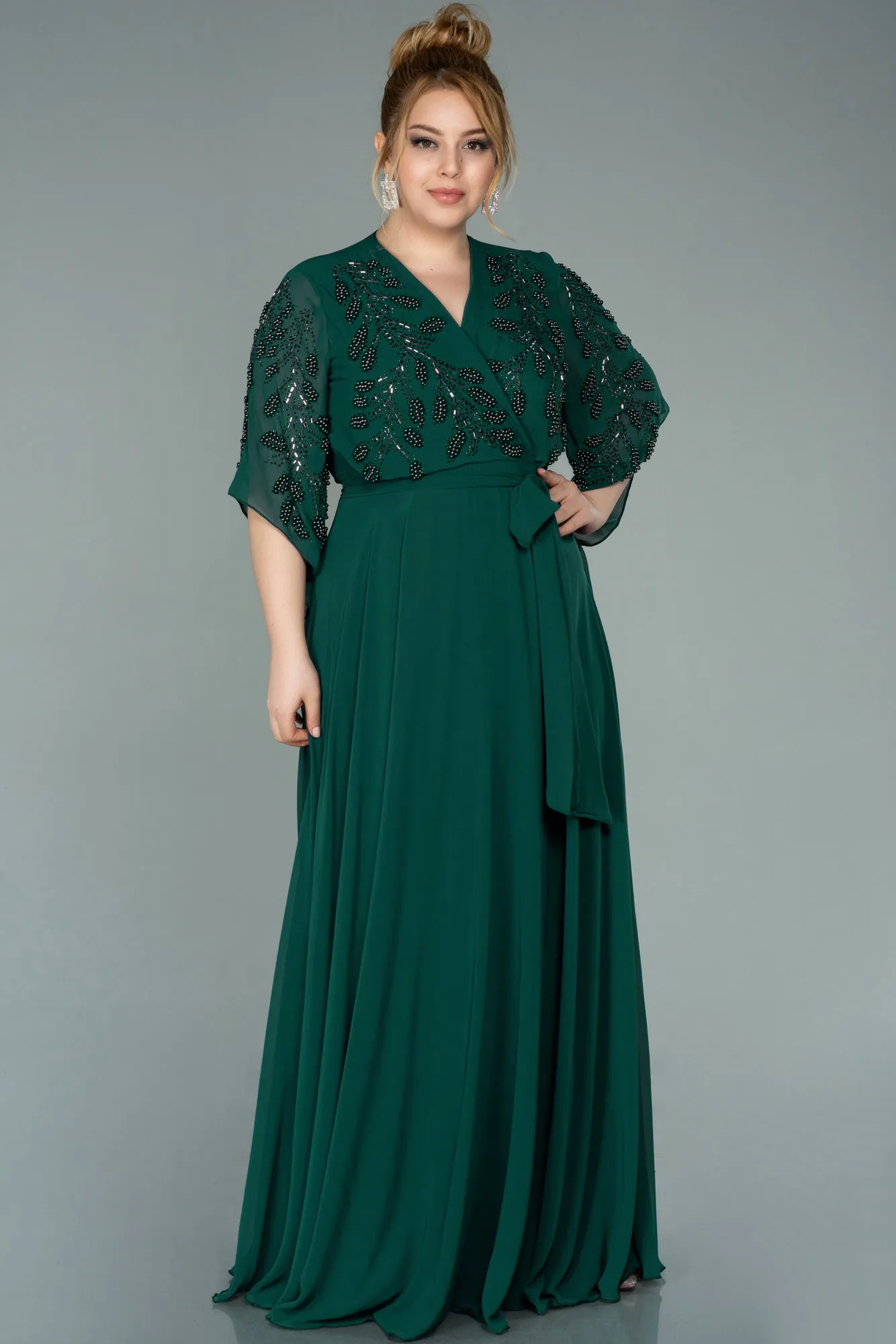 Robe de Soirée Grande Taille Longue Mousseline Turquoise ABU2071