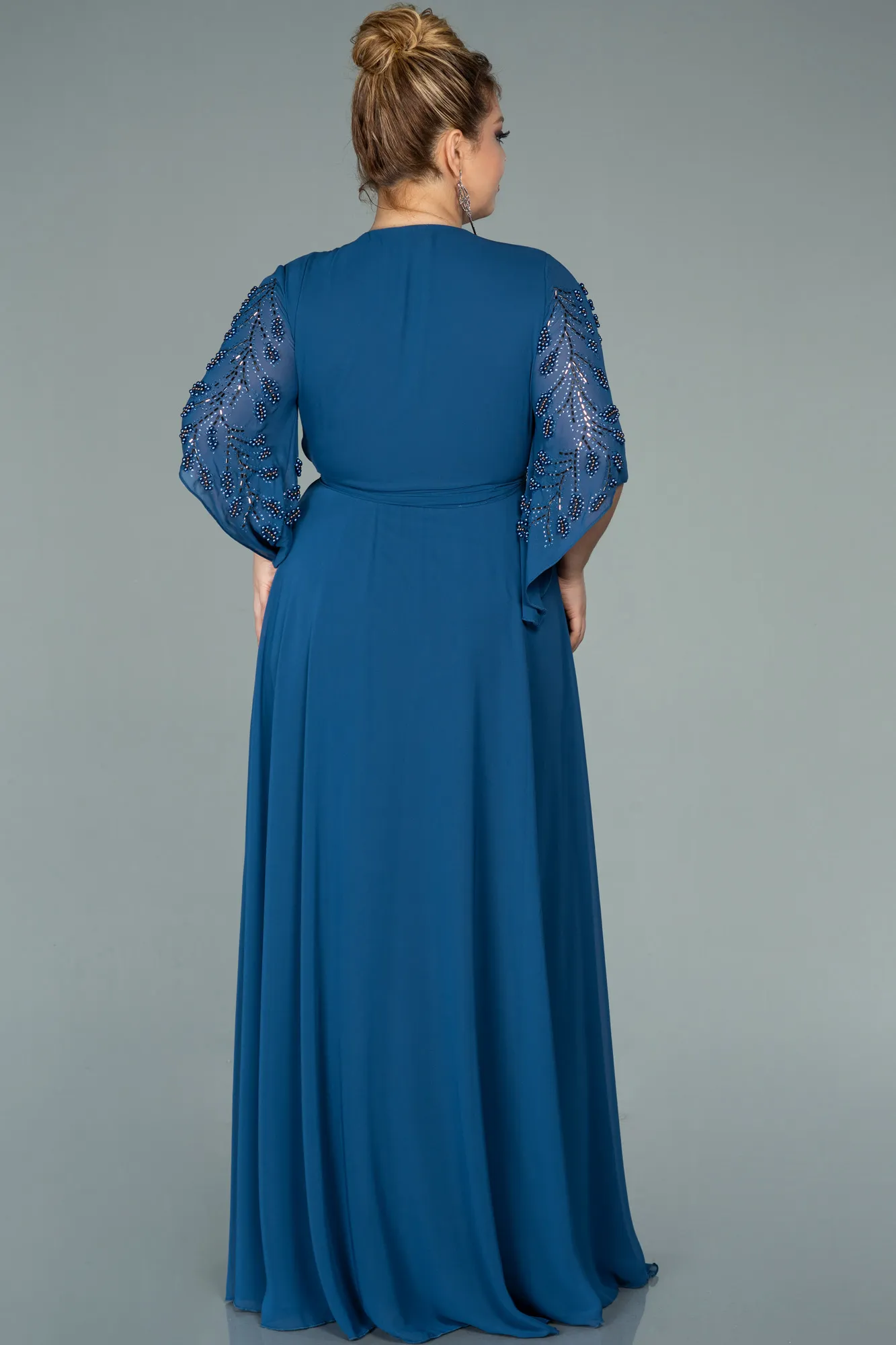 Robe de Soirée Grande Taille Longue Mousseline Turquoise ABU2071