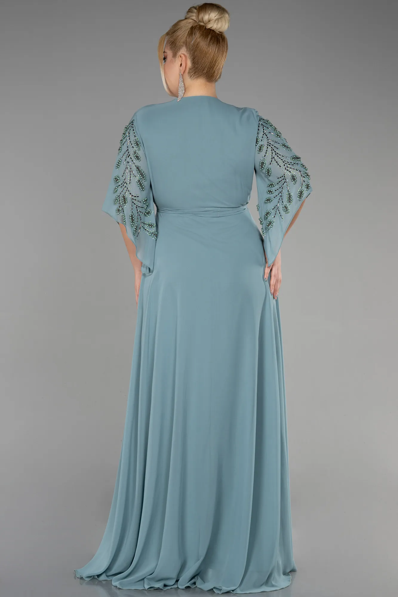 Robe de Soirée Grande Taille Longue Mousseline Turquoise ABU2071