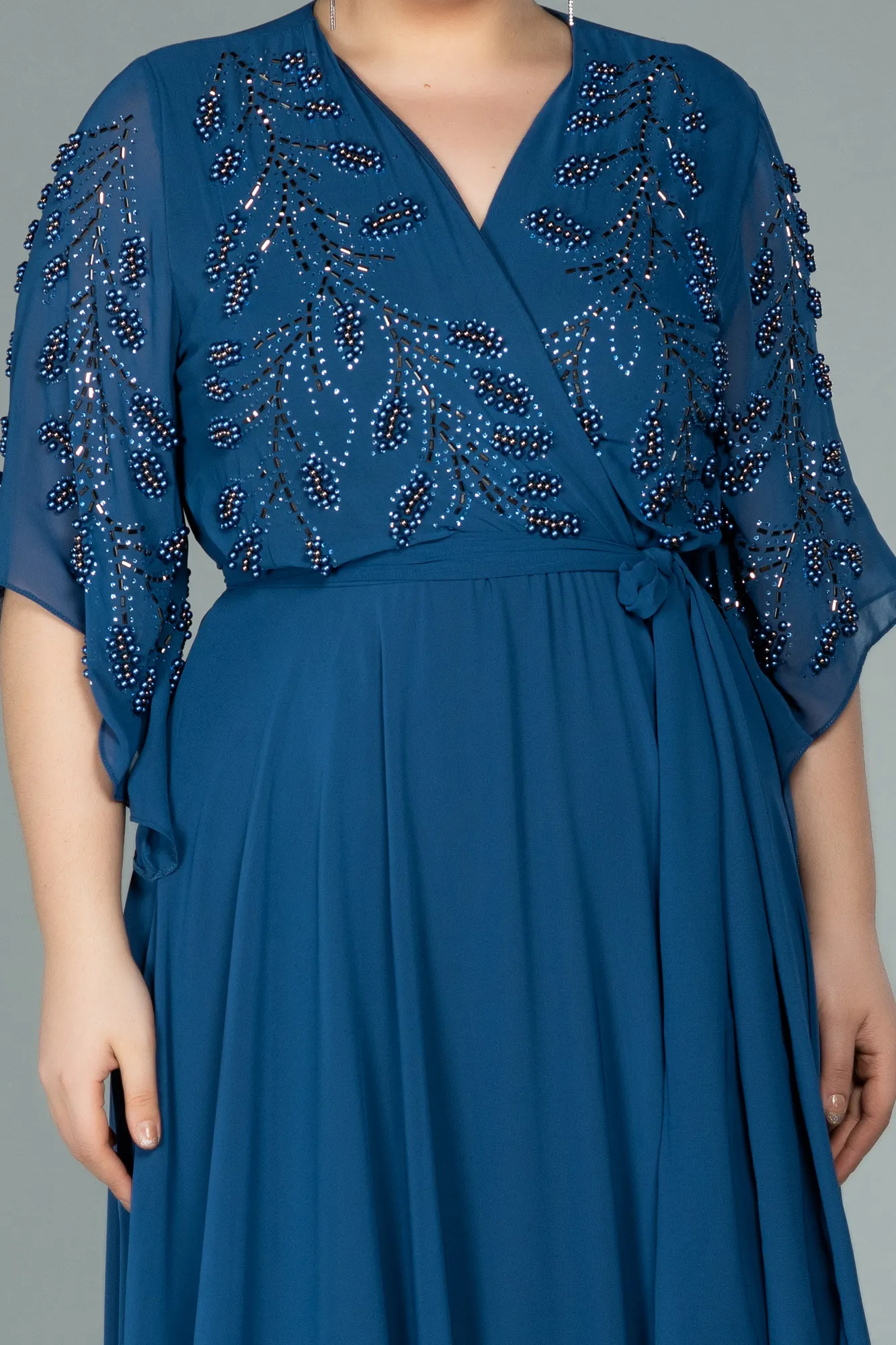 Robe de Soirée Grande Taille Longue Mousseline Turquoise ABU2071