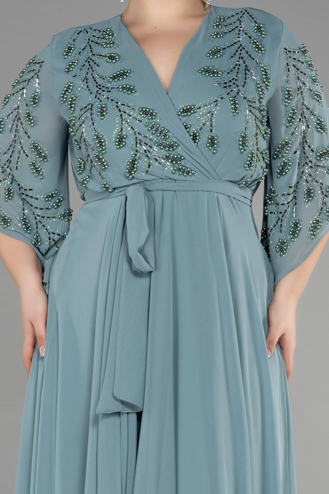 Robe de Soirée Grande Taille Longue Mousseline Turquoise ABU2071