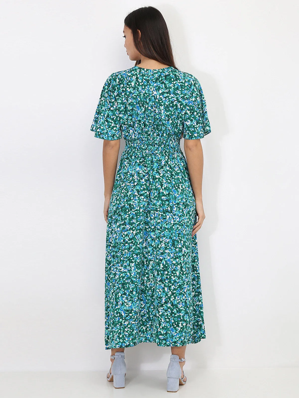 Robe longue à motif tacheté- Vert