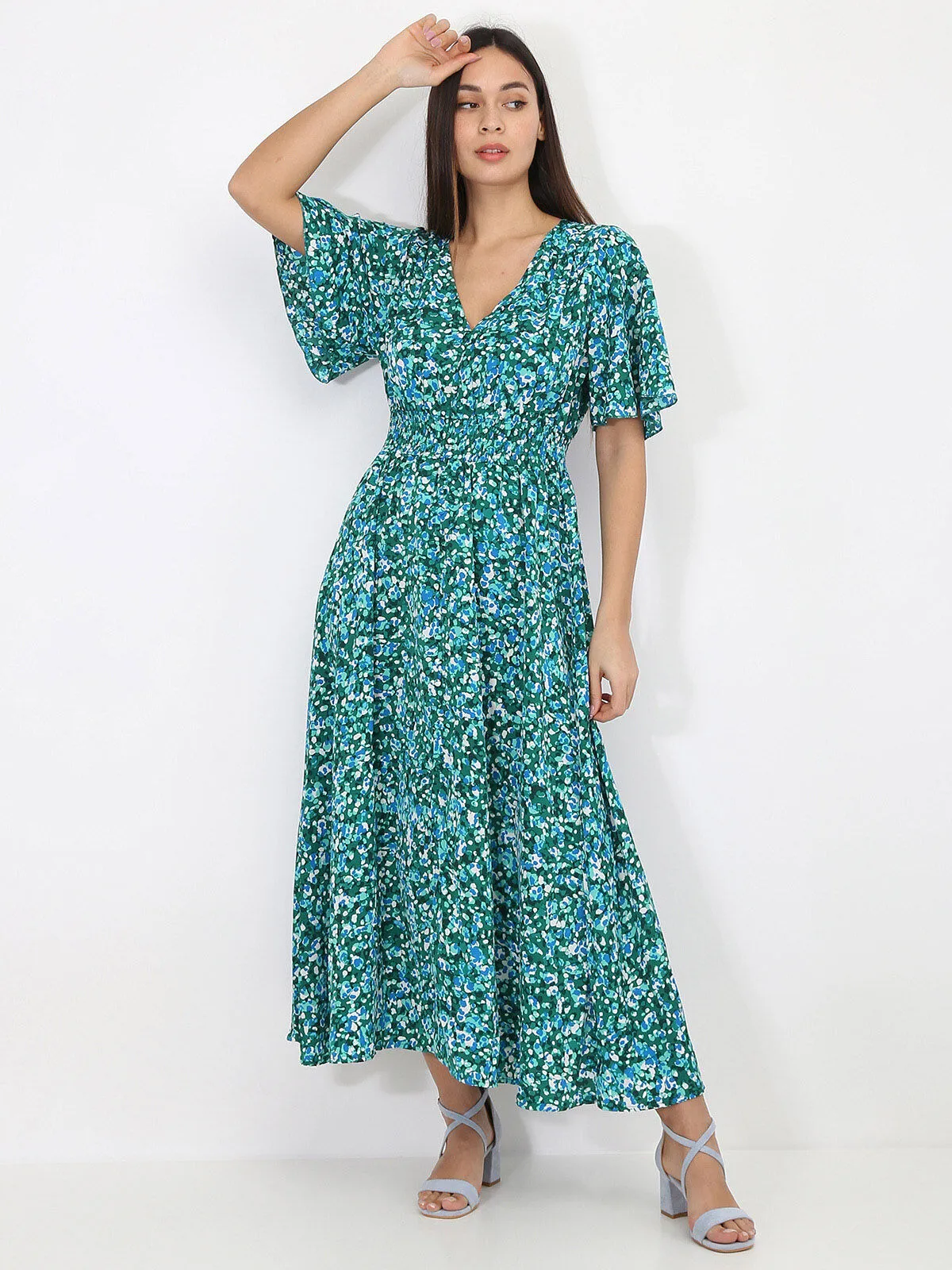 Robe longue à motif tacheté- Vert