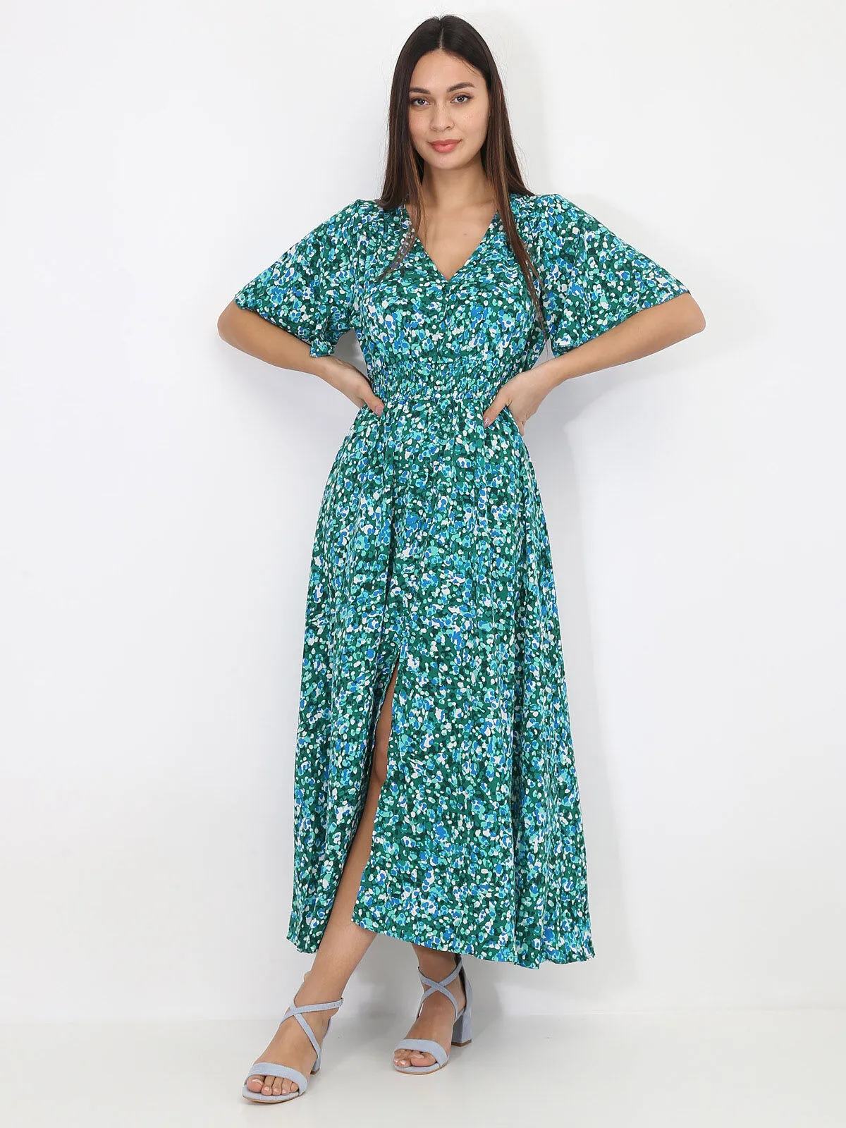 Robe longue à motif tacheté- Vert