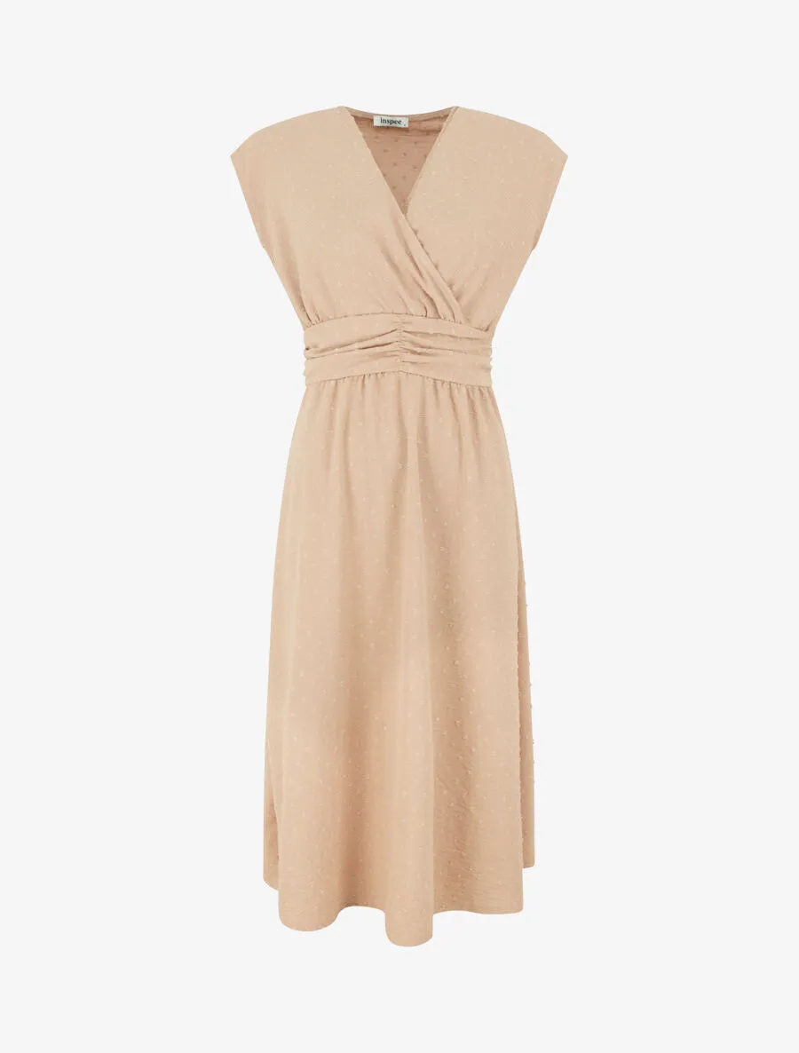 Robe longue élastiquée et texturée - Beige