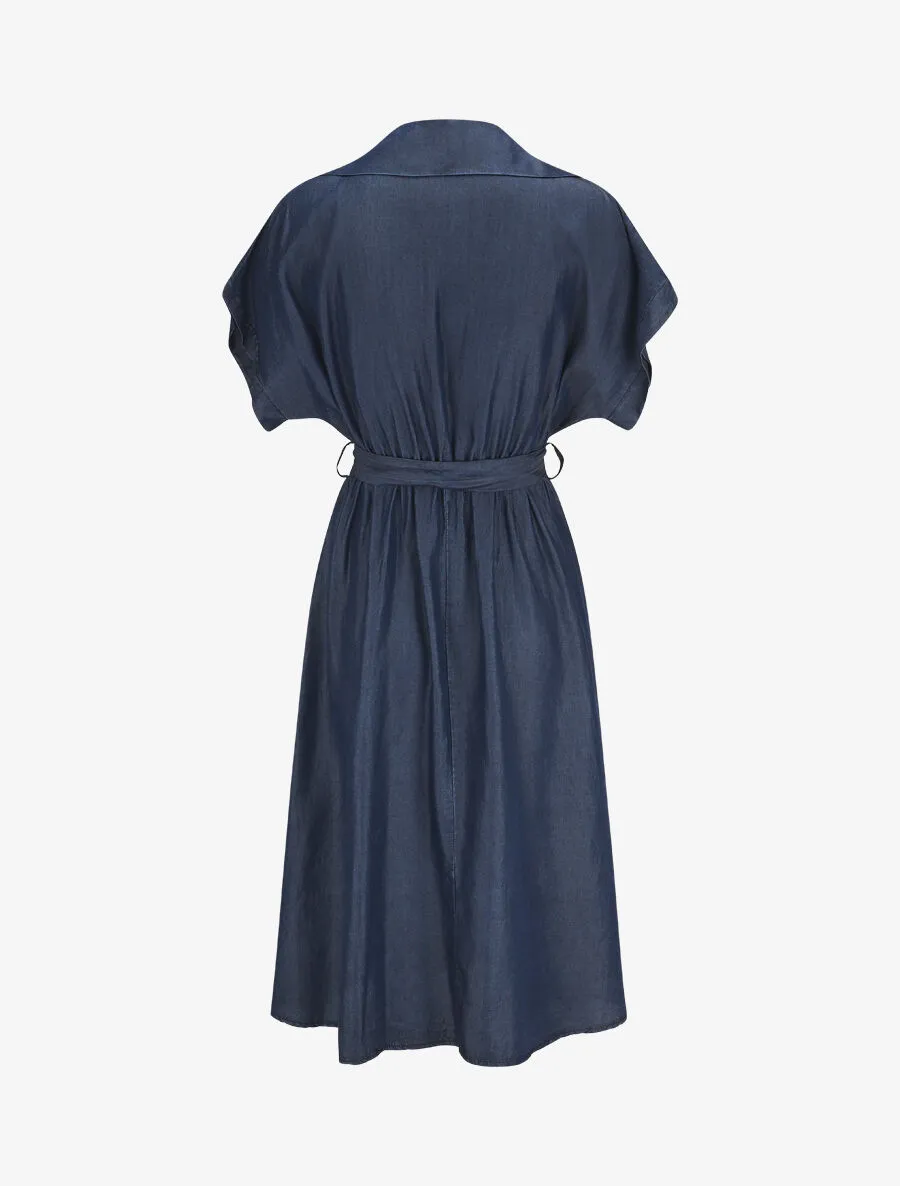 Robe longue évasée manches courtes - Bleu foncé