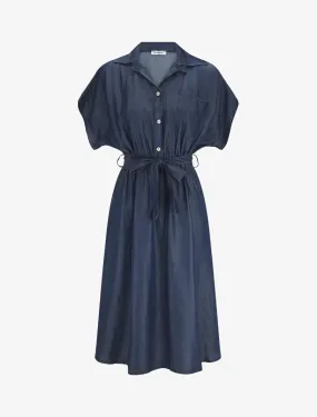 Robe longue évasée manches courtes - Bleu foncé