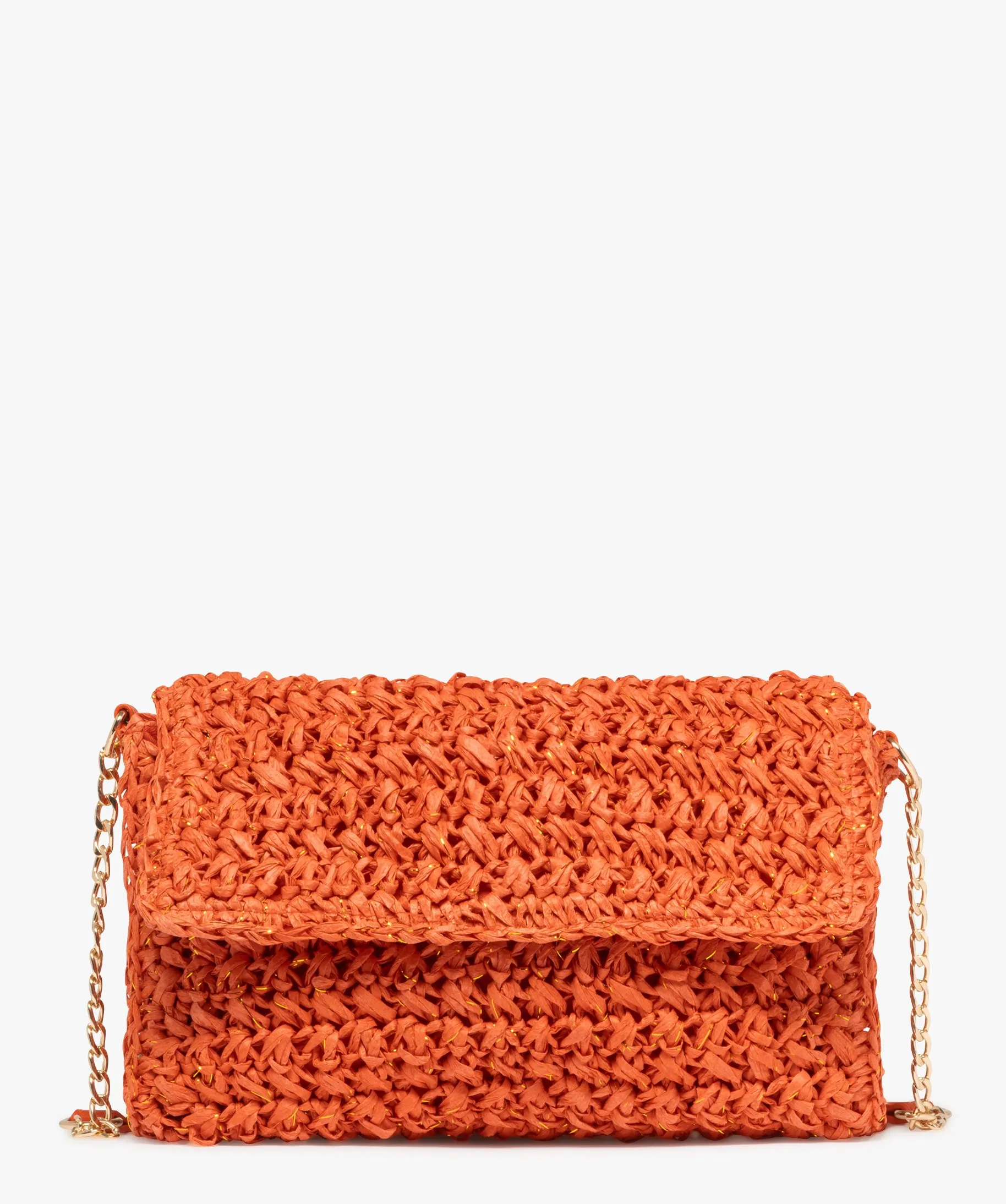 Sac besace compact en paille femme orange