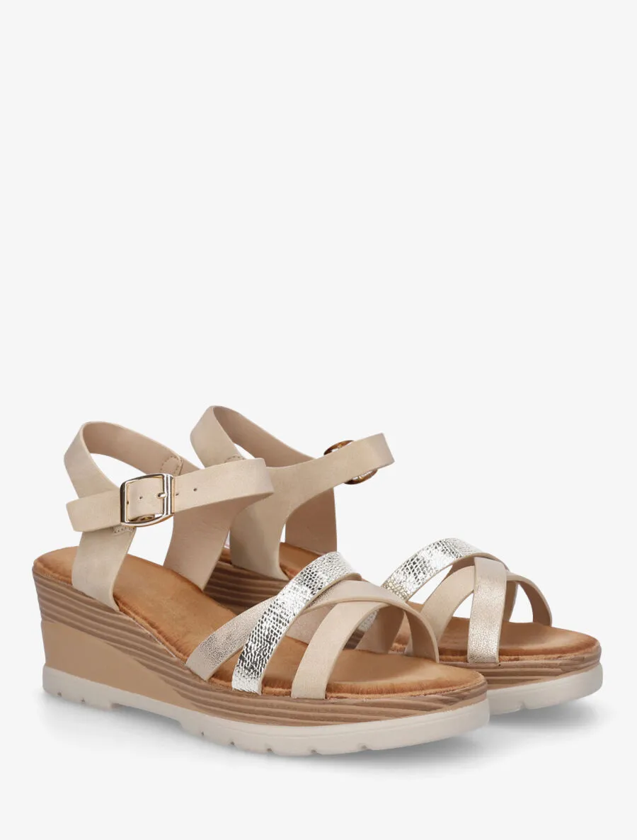 Sandales compensées brides croisées - Beige