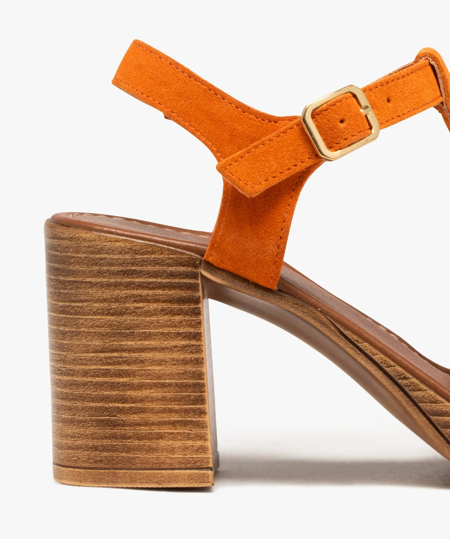 Sandales femme à talon flare avec brides unies en cuir suédé - Taneo orange